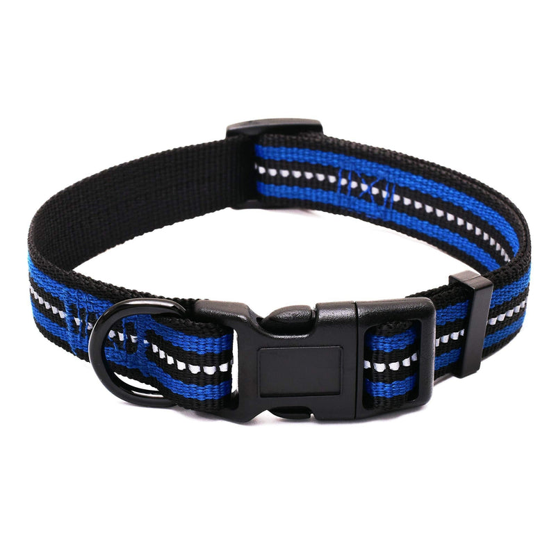 [Australia] - Mile High Life Night Reflective Double Bands Nylon Dog Collar (4 Sizes 7 Colors and Multi-Pack Available) Medium Neck 13"-17" -40 lb Blue 