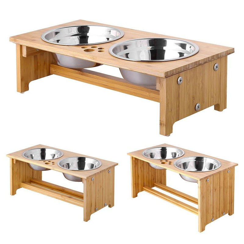 [Australia] - FOREYY Raised Pet Bowls for Cats and Dogs, Bamboo Elevated Dog Cat Food and Water Bowls Stand Feeder with 2 Stainless Steel Bowls and Anti Slip Feet 4'' Tall-20 oz bowl 
