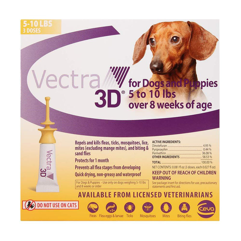 VECTRA 3D XS Dog 5-10Lbs, 3 Doses - PawsPlanet Australia