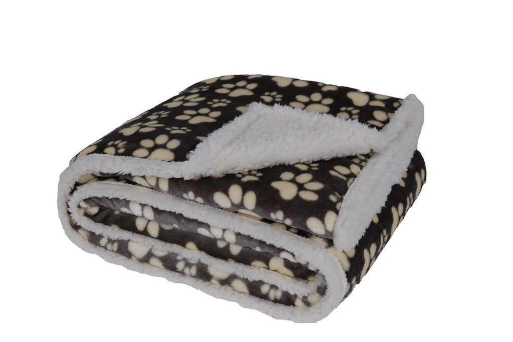 HappyCare Textiles Printed Dog paw Flannel Reverse to Sherpa Throw Blanket Gray Paw - PawsPlanet Australia