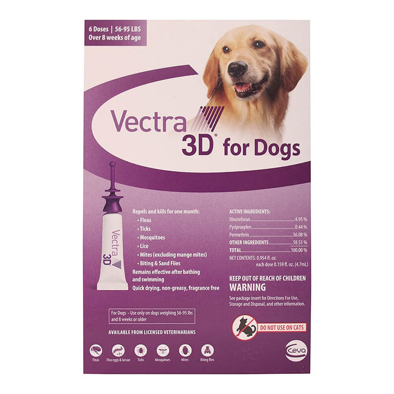 Ceva VECTRA 3D Large Dog 55lbs to 95lbs (6- Pack) Vectra 3D, Model Number: D73830D - PawsPlanet Australia