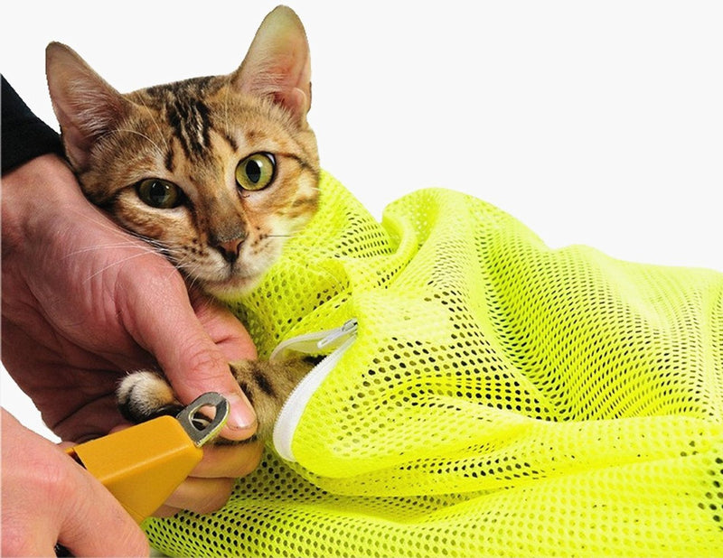 [Australia] - TECH-P Creative Life Adjustable Multifunctional Polyester Cat Washing Shower Mesh Bags Pet Nail Trimming Bags-Yellow 