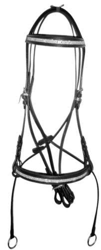Cwell Equine New Crystal Detail Cross Over Bitless Leather Bridle web grip reins BLACK/BROWN Choice of Sizes FULL - PawsPlanet Australia