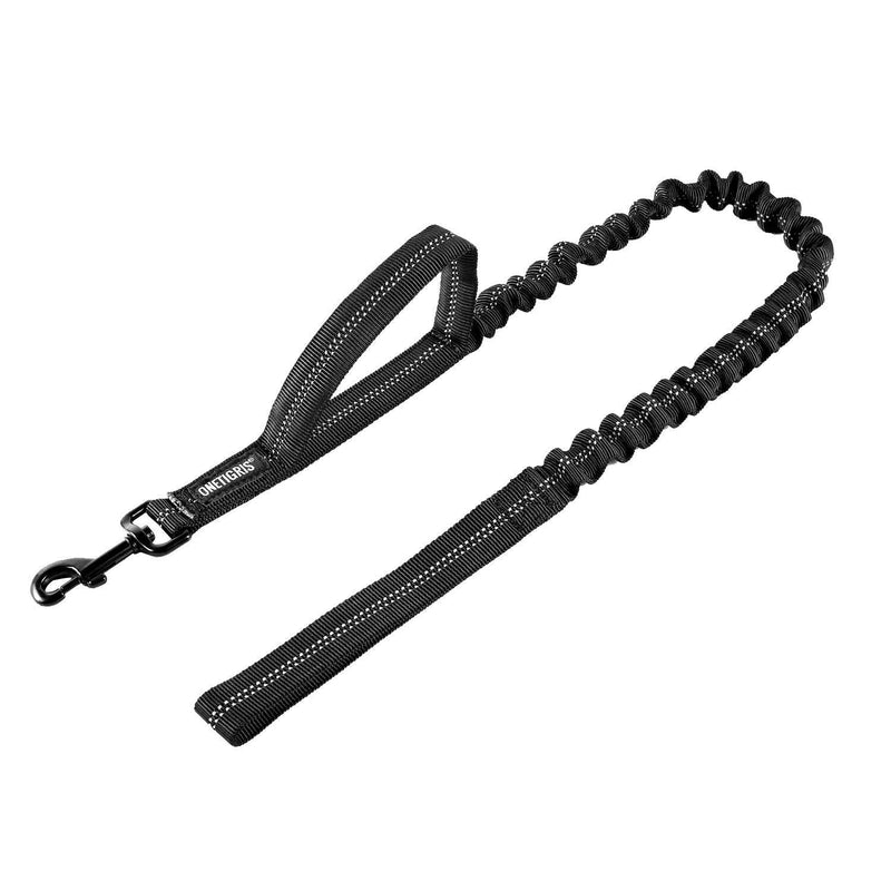 [Australia] - OneTigris Tactical Dog Training Bungee Leash with Control Handle Quick Release Nylon Leads Rope - 2019 Advanced Version (Black - with Reflective Strip) 