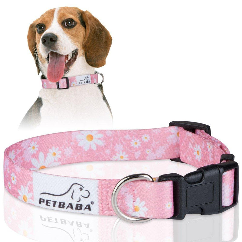 [Australia] - PETBABA Daisy Dog Collar, Adjustable Soft Collar with Floral Pattern Flower Print, Quick Release Clip Easy On and Off, Suitable Small to Medium Cat Pet 11"-16" Pink 