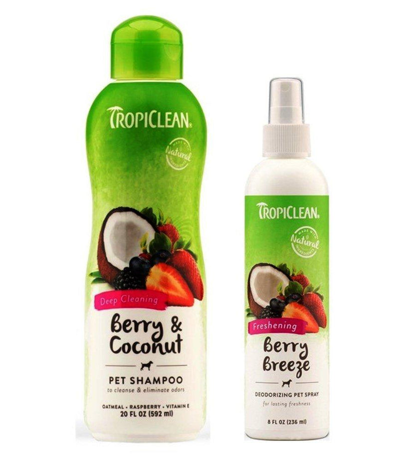 [Australia] - TropiClean Pet Grooming Bundle, 1 Each: Berry & Coconut Deep Cleaning Shampoo, and Freshening Berry Breeze Deoderizing Spray 