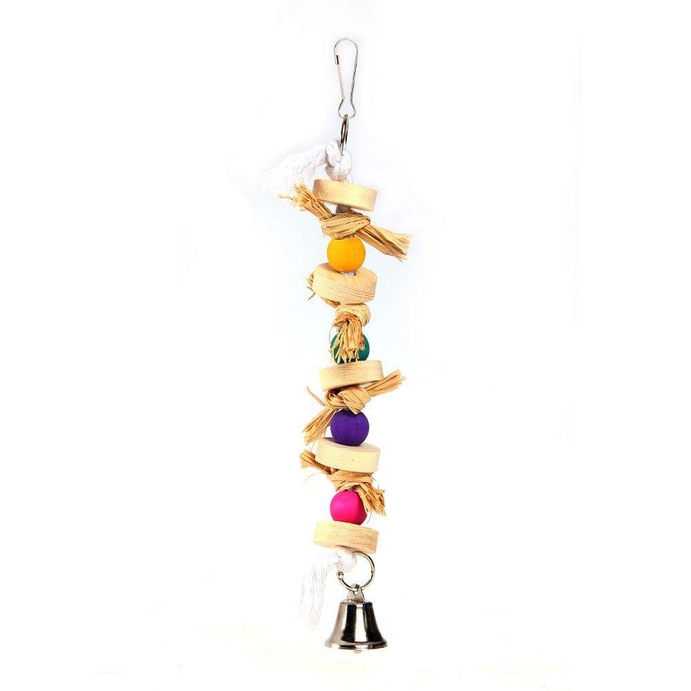 [Australia] - Hypeety Parrot Pet Bird Chew Toy Wooden Straw with Bell Cage Swing Toys Cage Hanging Accessory 