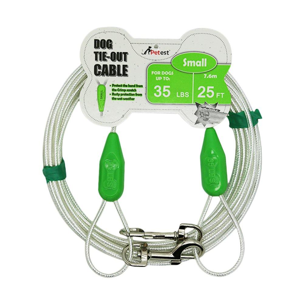 [Australia] - Petest Reflective Tie-Out Cable for Dogs Up tp 10/35/60/90/125/250 Pounds, 10ft 15ft 20ft 25ft 30ft 40ft Length Available 35lbs25ft Green & Silver 