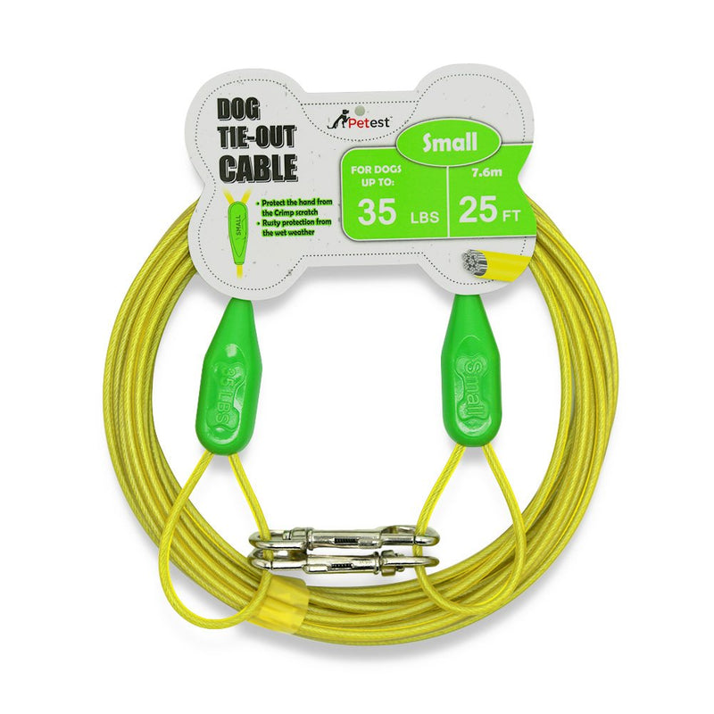 Petest Tie-Out Cable with Crimp Cover for Dogs Up to 35/60/90/125/250 Pounds, 15ft 25ft 30ft Length Available 35lbs25ft Green & Yellow - PawsPlanet Australia