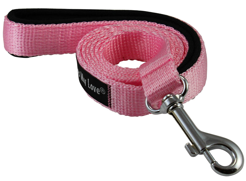 [Australia] - Dogs My Love 4ft Long Neoprene Padded Handle Nylon Leash 4 Sizes Pink Large - 3/4" Wide 