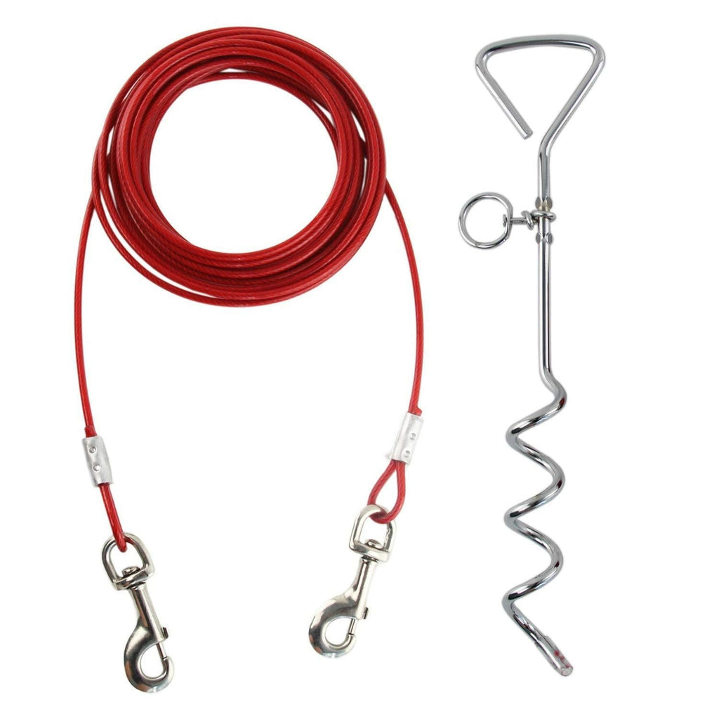 20ft Dog Tie Out Cable for Dogs, 16" Chrome Plated Anti Rust Stake, Great for Camping or the Garden, Suitable for Harness, Leash & Chain Attachments - Petey's Pet Products (20ft) 20ft length - PawsPlanet Australia