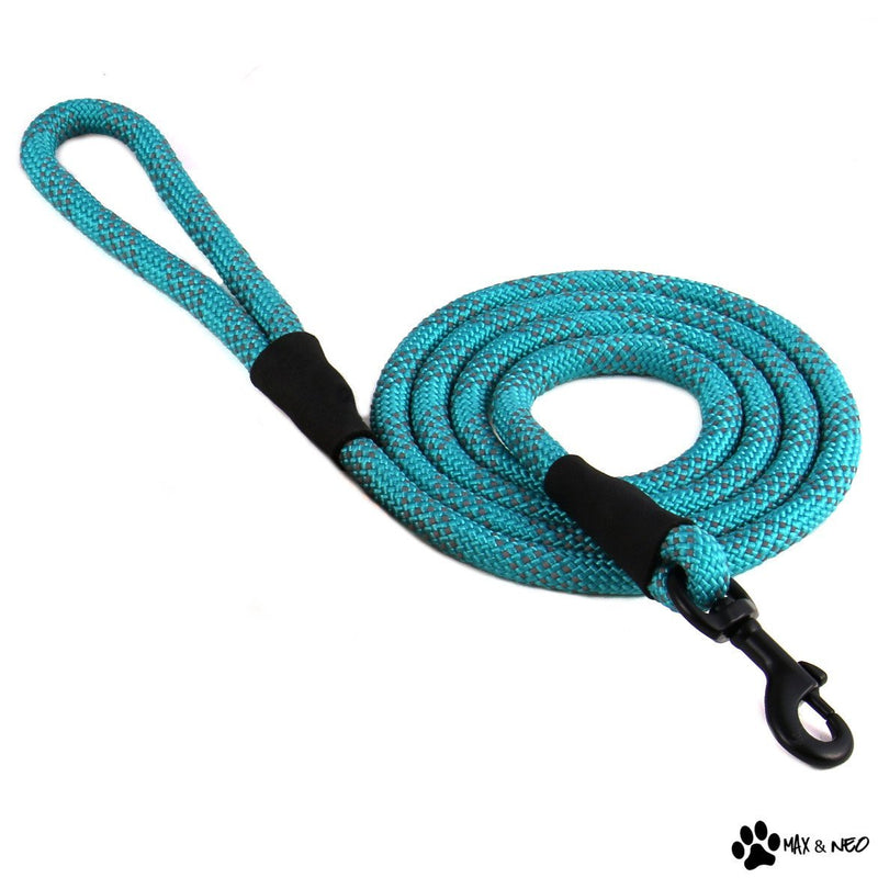 [Australia] - Max and Neo Rope Leash Reflective 6 Foot - We Donate a Leash to a Dog Rescue for Every Leash Sold 6 FT x 1/2" TEAL 