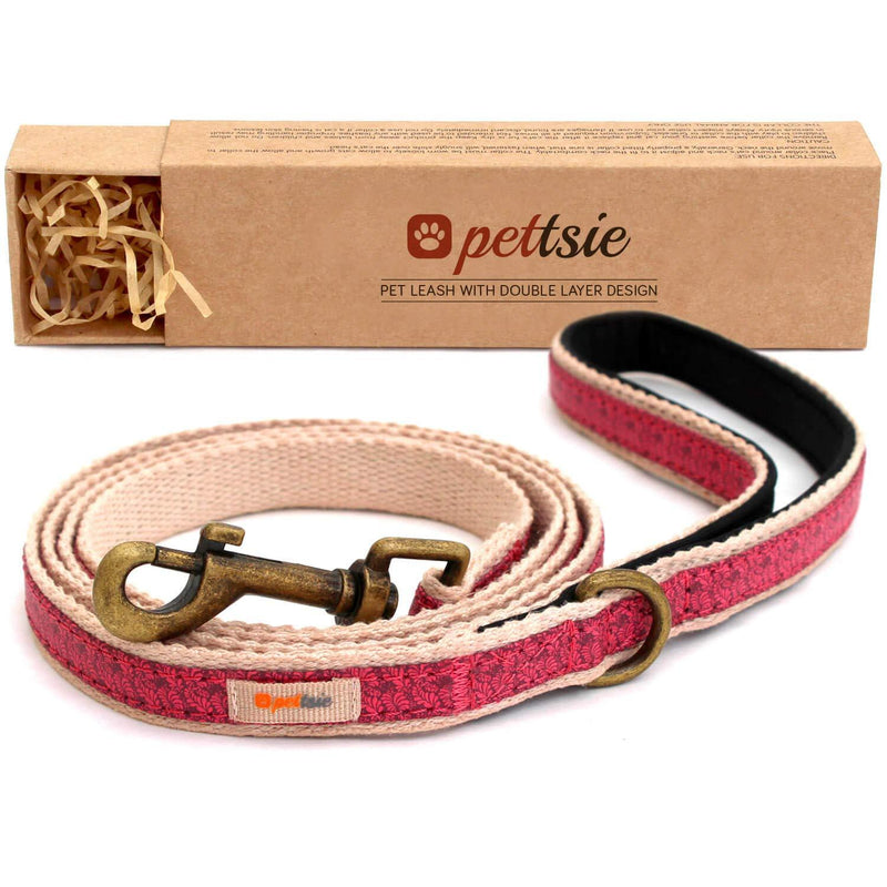 [Australia] - Pettsie Leash Dog Pet Made from Sturdy Durable Hemp, 5 Ft Long, Double Layer for Safety and Padded Handle for Extra Comfort and Control, Gift Box Included S Pink 