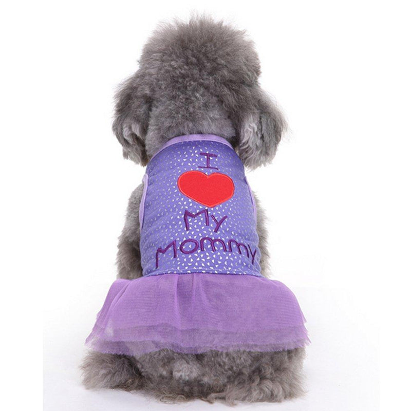 [Australia] - BUYITNOW Dog Girls Dot Lace Skirt I Love My Mommy Printed Dress Clothes for Small Medium Pet 