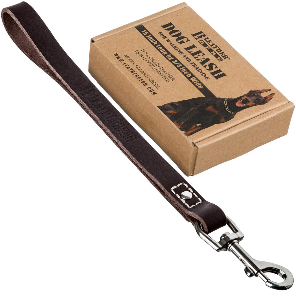 [Australia] - LEATHERBERG Short Dog Traffic Leash Lead - 12" Long x 3/4 Wide Brown 