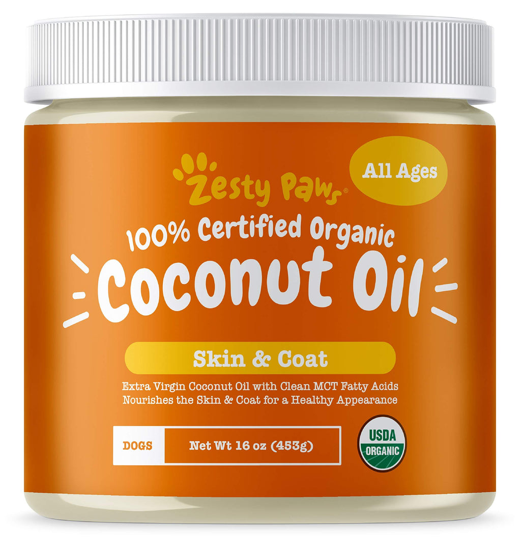 Zesty Paws Coconut Oil for Dogs - Certified Organic & Extra Virgin Superfood Supplement - Anti Itch & Hot Spot Treatment - for Dry Skin on Elbows & Nose - Natural Digestive & Immune Support - 16 OZ - PawsPlanet Australia