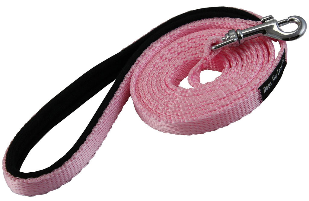 [Australia] - Dogs My Love 6ft Long Neoprene Padded Handle Nylon Leash 4 Sizes Pink Small - 3/8" Wide 