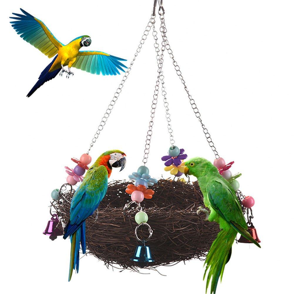 [Australia] - Natural Rattan Nest Bird Swing Toy with Bells for Parrot Cockatoo Macaw Amazon African Grey Budgie Parakeet Cockatiel Conure Lovebird Finch Cage Perch Large 