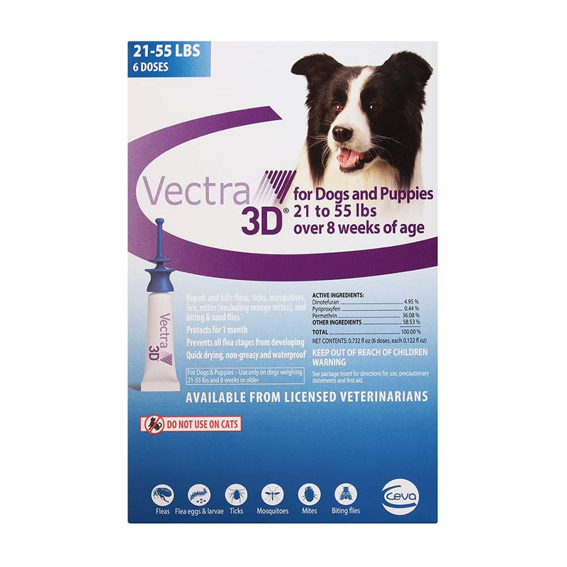 VECTRA 3D Medium Dog 21-55Lbs, 6 Doses (D73820E) - PawsPlanet Australia