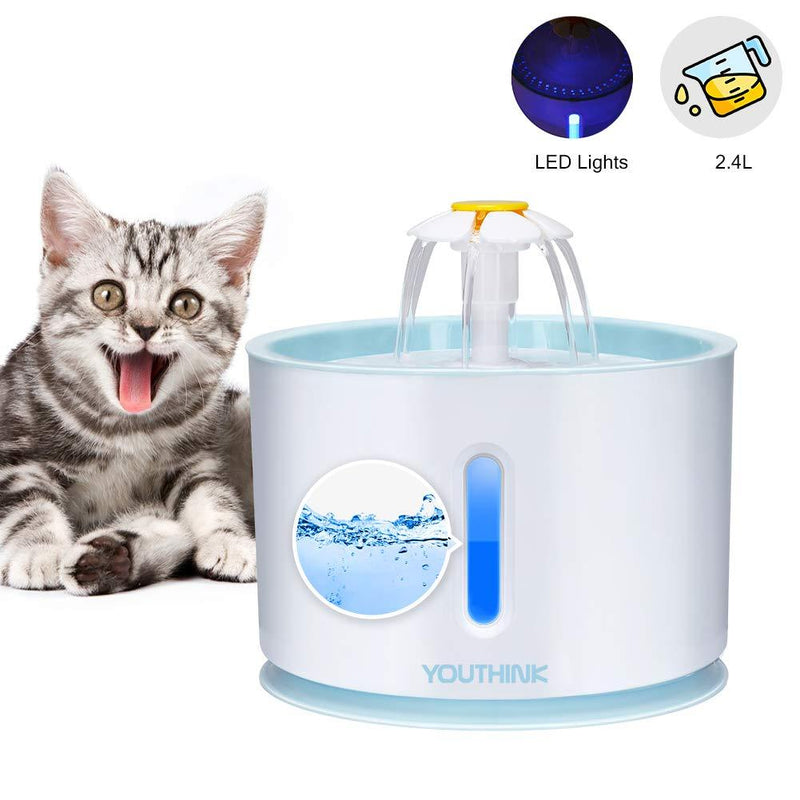 [Australia] - YOUTHINK Pet Fountain Cat Fountain, 2.4L Large Capacity Auto Powerful Cat Pet Water Fountain with LED Light, 3 Water Flow, Quiet Pet Drinking Fountain for Dog Cat Smal Animal, Keep Pet Healthy 
