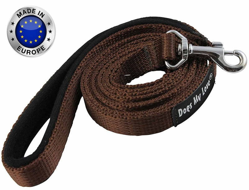 [Australia] - Dogs My Love 6ft Long Neoprene Padded Handle Nylon Leash 4 Sizes Brown Medium - 1/2" Wide 