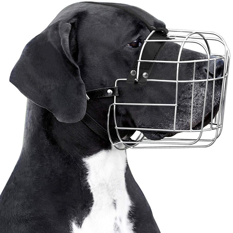 [Australia] - BRONZEDOG Metal Wire Basket Dog Muzzle Great Dane Mastiff Leather Adjustable Muzzles for Large Dogs (XL) 