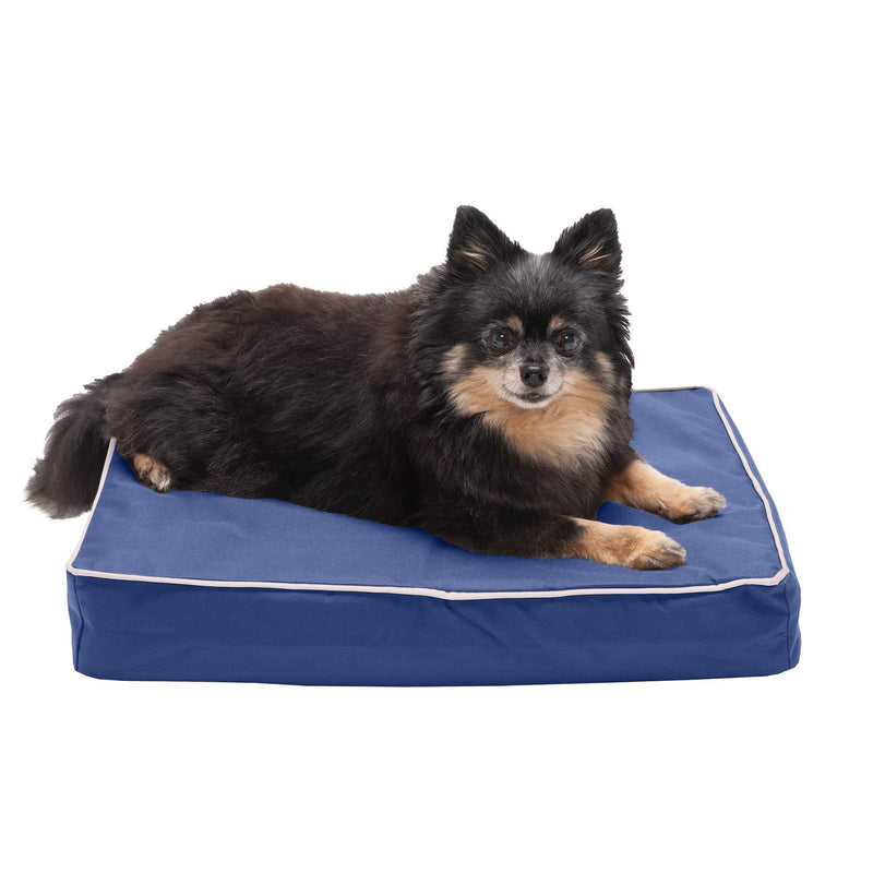 [Australia] - Furhaven Pet - Sofa-Style Dog Pillow Bed & Traditional Orthopedic Foam Mattress Dog Bed for Dogs & Cats - Multiple Styles, Sizes, & Colors Small Cooling Gel Foam Mattress Blue w/ Tan Trim 