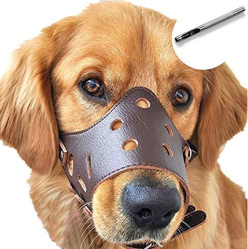 [Australia] - Barkless Dog Muzzle Leather, Comfort Secure Anti-Barking Muzzles for Dog, Breathable and Adjustable, Allows Drinking and Eating, Used with Collars L Brown 