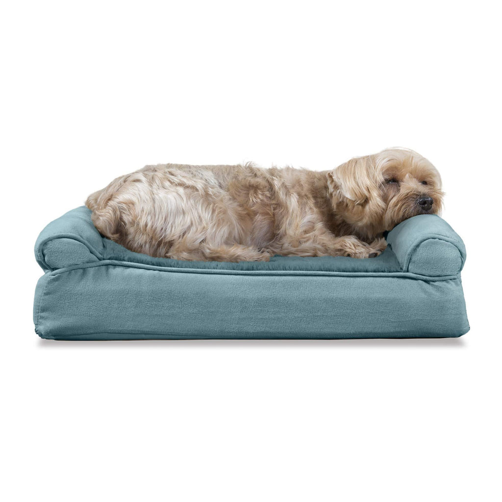 [Australia] - Furhaven Pet Dog Bed | Memory Foam Ultra Plush Faux Fur & Suede Traditional Sofa-Style Living Room Couch Pet Bed w/ Removable Cover for Dogs & Cats, Deep Pool, Small 