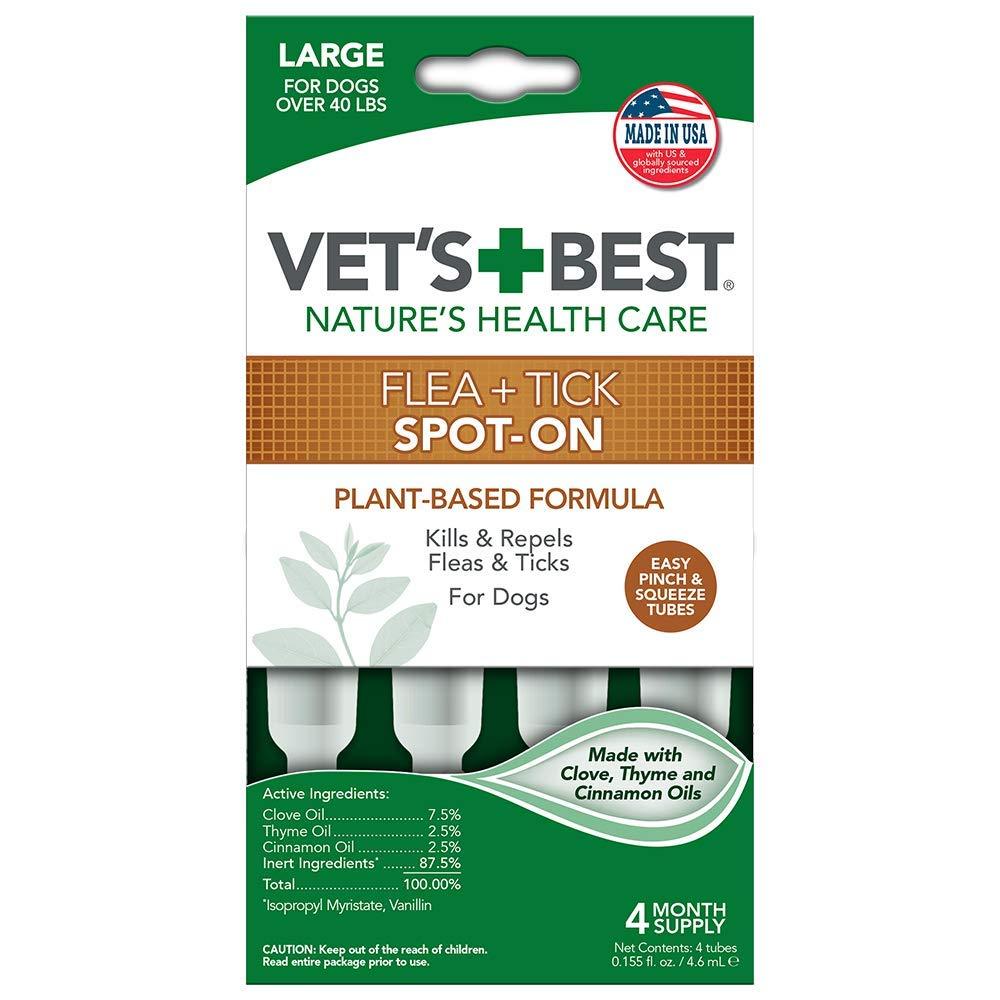 Vet's Best Flea and Tick Spot-on Drops | Topical Flea Treatment Drops for Dogs | Flea Killer with Certified Natural Oils | 4 Month Supply for Large Dogs - PawsPlanet Australia