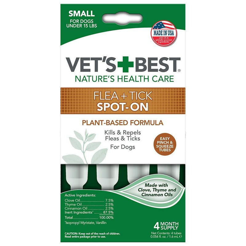 Vet's Best Flea and Tick Spot-on Drops | Topical Flea Treatment Drops for Dogs | Flea Killer with Certified Natural Oils | 4 Month Supply for Small Dogs - PawsPlanet Australia