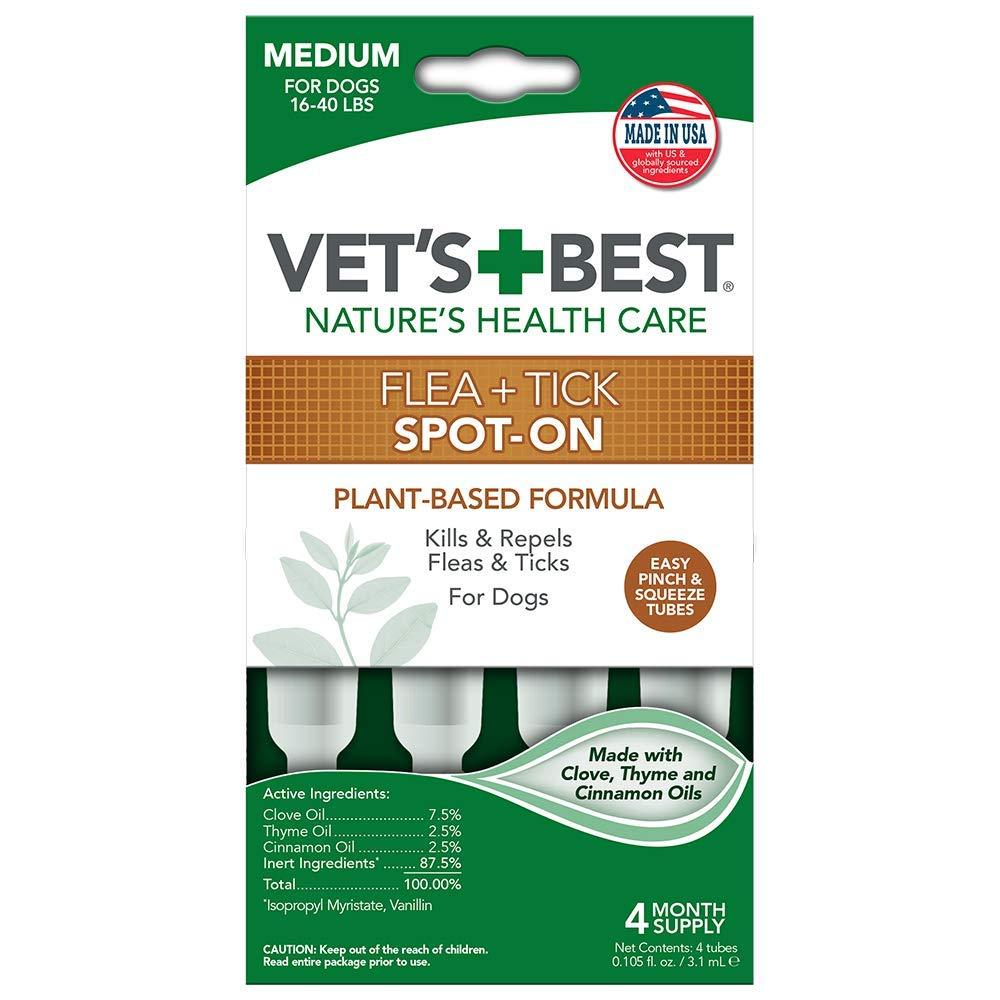 Vet's Best Flea and Tick Spot-on Drops | Topical Flea Treatment Drops for Dogs | Flea Killer with Certified Natural Oils | 4 Month Supply for Medium Dogs - PawsPlanet Australia