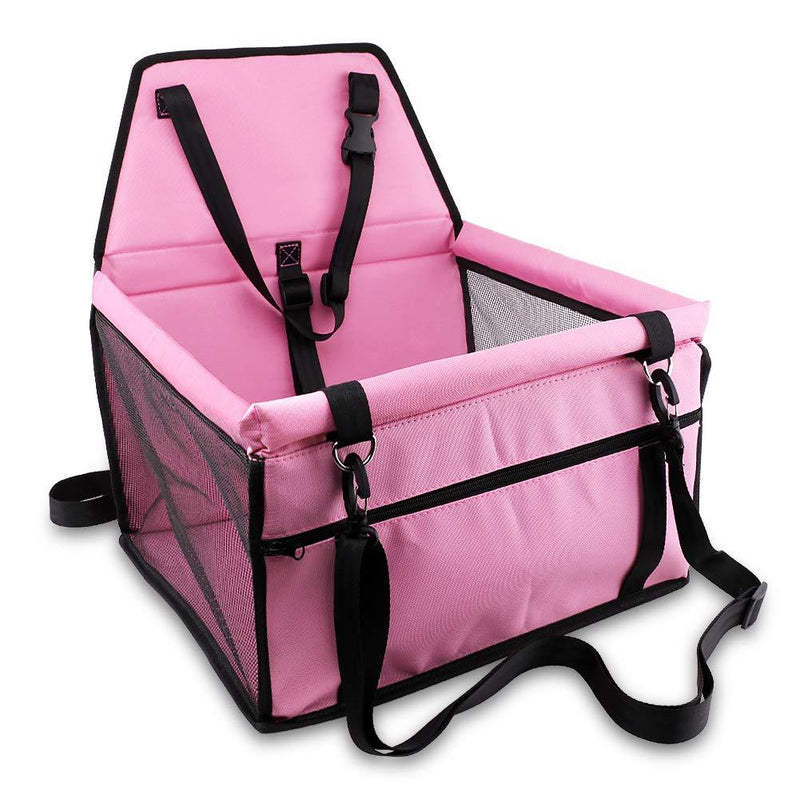 [Australia] - Petbobi Pet Reinforce Car Booster Seat for Dog Cat Portable and Breathable Bag with Seat Belt Dog Carrier Safety Stable for Travel with Clip on Leash and Storage Package Pink 