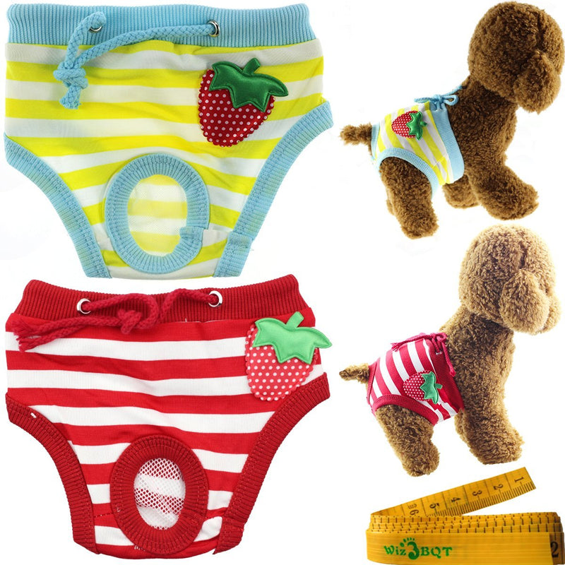 [Australia] - Wiz BBQT Adorable Reusable Washable Strawberry Dog Pet Diapers Cover Up Sanitary Panties for Small Medium Female Girl Dogs Puppy in Spring Summer Autumn Waistline: 9.8-13.7 Inch 