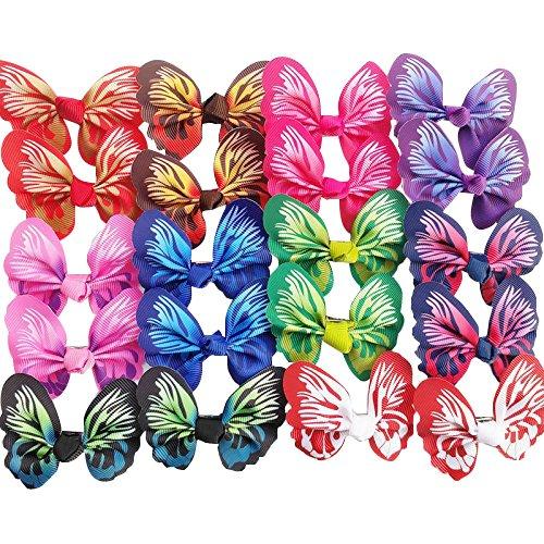 Chenkou Craft 20pcs(10pairs) Assorted Color Lots Pet Dog Hair Bows Butterfly W/Clip Party Dog Grooming (Butterfly with Clip) - PawsPlanet Australia