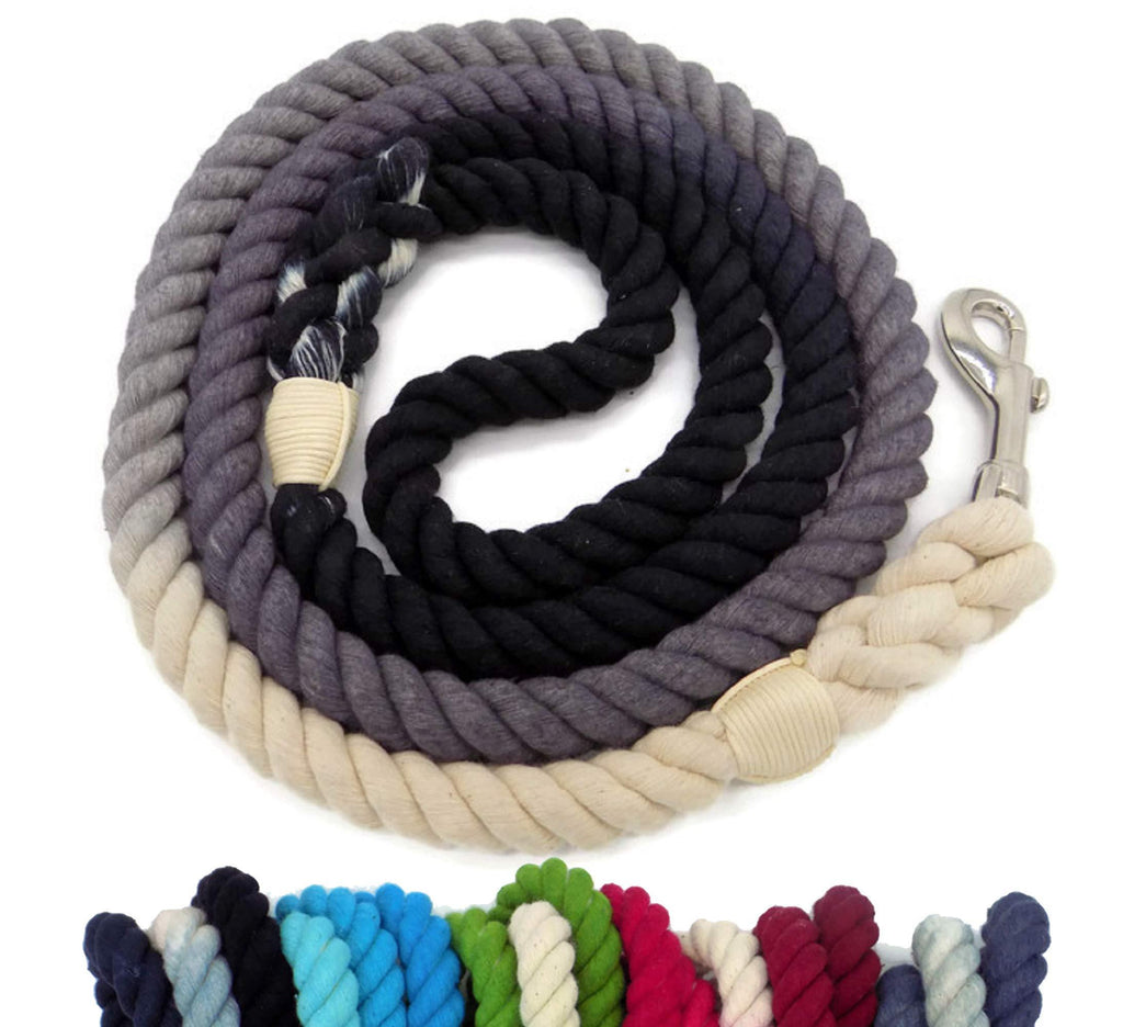 Sier 5ft Ombre Rope Dog Leash Braided Cotton Heavy Duty Strong Durable Multi-Colored Black Grey - PawsPlanet Australia