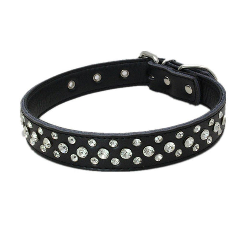 [Australia] - Dogs Kingdom 14.5"-20" Genuine Leather Padded Rhinestone Dog Collars Bling Dog Collar Pet Collar Small Medium Dog Customized Crystal Dog Collar L Black 