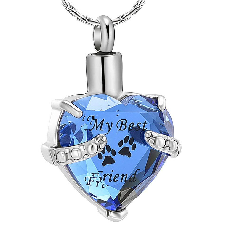 constantlife Cremation Jewelry for Ashes, My Best Friend Heart Shape Memorial Urn Necklace Stainless Steel Crystal Pendant Ashes Holder Keepsake Silver+Dark Blue - PawsPlanet Australia