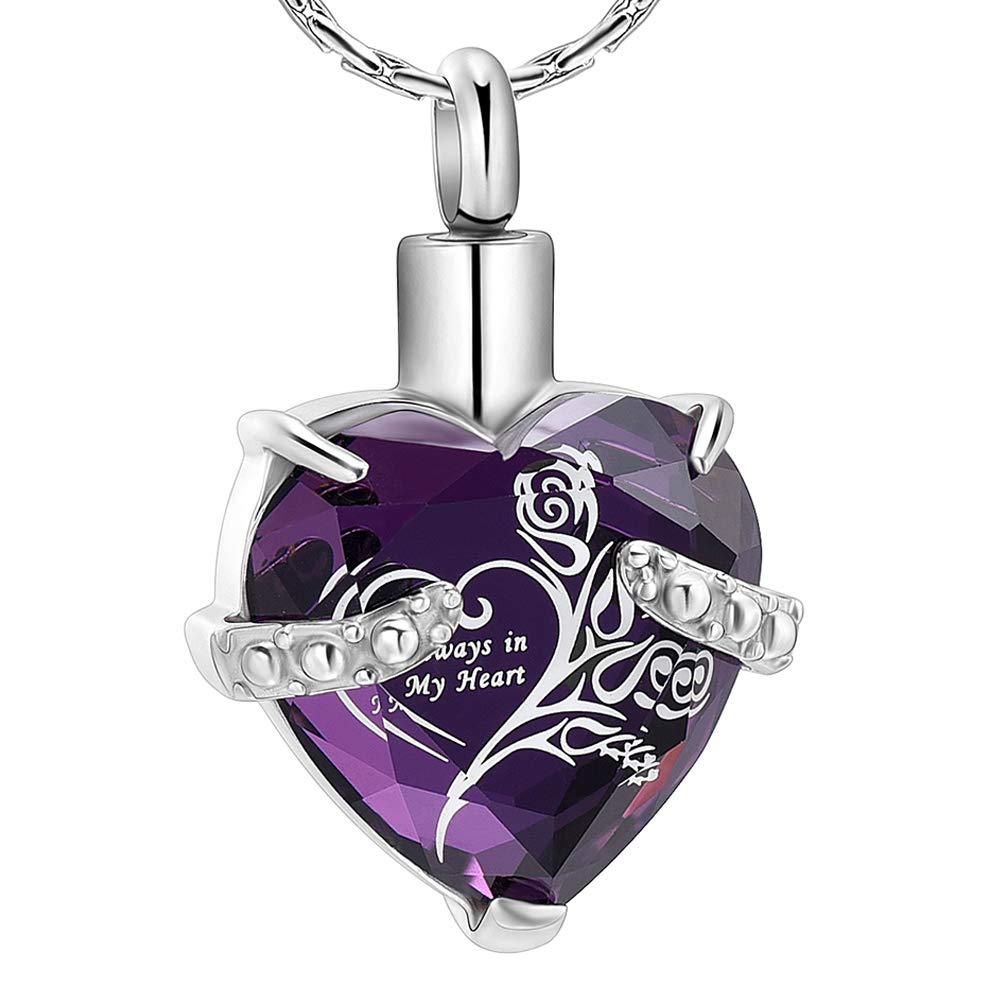 constantlife Crystal Heart Shape Cremation Jewelry Memorial Urn Necklace for Ashes, Stainless Steel Ash Holder Pendant Keepsake with Gift Box Charms Accessories for Women Purple + White - PawsPlanet Australia