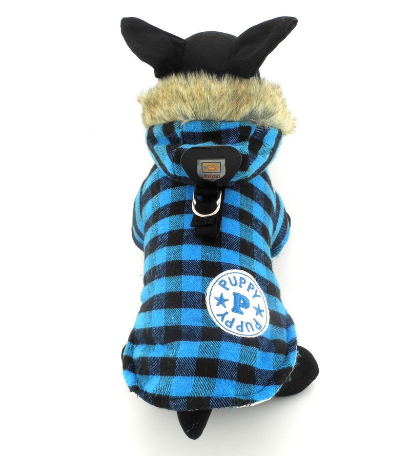 [Australia] - SMALLLEE_LUCKY_STORE XY000134-blue-XL Small Dog/Cat Fur Hooded Classic Check Jacket, Blue, X-Large 