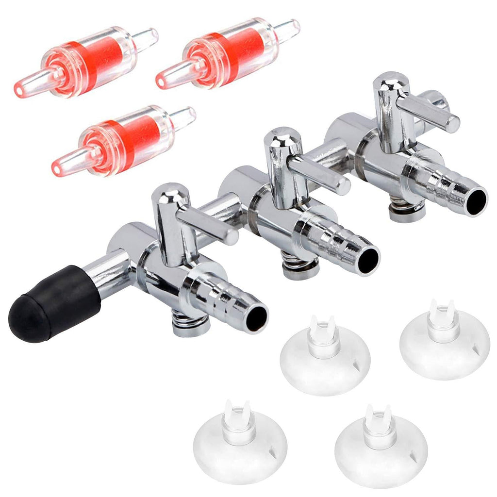 Pawfly 3-Way Aquarium Air Flow Control Lever Valve Distributor Splitter Pump Accessories Set with 3 Check Valves & 4 Suction Cups - PawsPlanet Australia