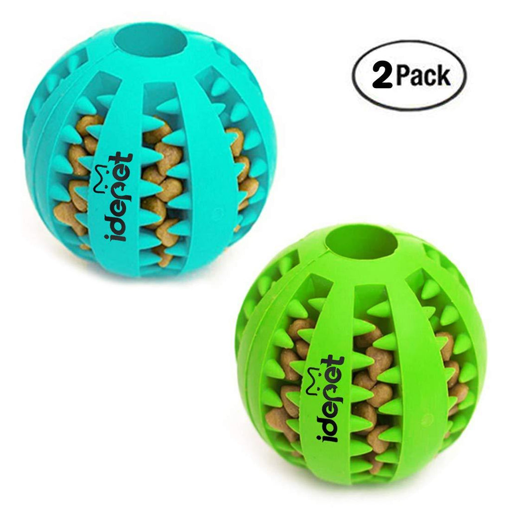 [Australia] - Idepet Dog Toy Ball, Nontoxic Bite Resistant Toy Ball for Pet Dogs Puppy Cat, Dog Pet Food Treat Feeder Chew Tooth Cleaning Ball Exercise Game IQ Training Ball 2 Pack- Blue & Green 