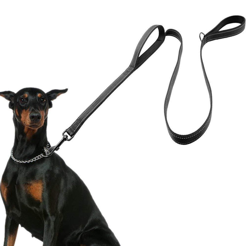 [Australia] - ECO-CLEAN Dog Leash for Large Dogs, 2 Handles for Extra Control, 6 FT Long with Reflective Stitch for Night Walking Black 