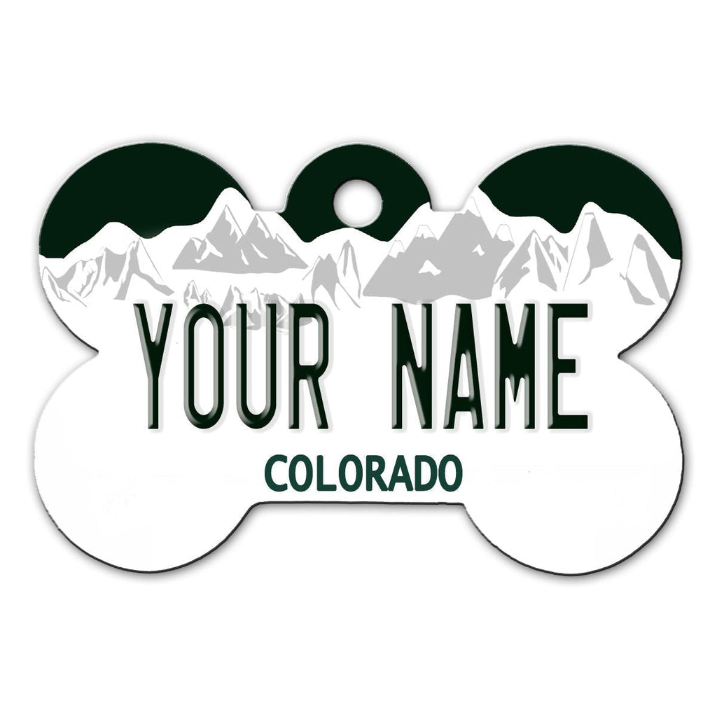 [Australia] - BleuReign(TM Personalized Custom Name State License Plate Bone Shaped Metal Pet ID Tag with Contact Information Colorado 