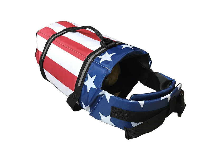 [Australia] - KING Pup Dog Life Jacket - American Flag Life Vest for Puppies and Dogs. Safe and Secure with Extra Padding and American Flag Design Large Blue 