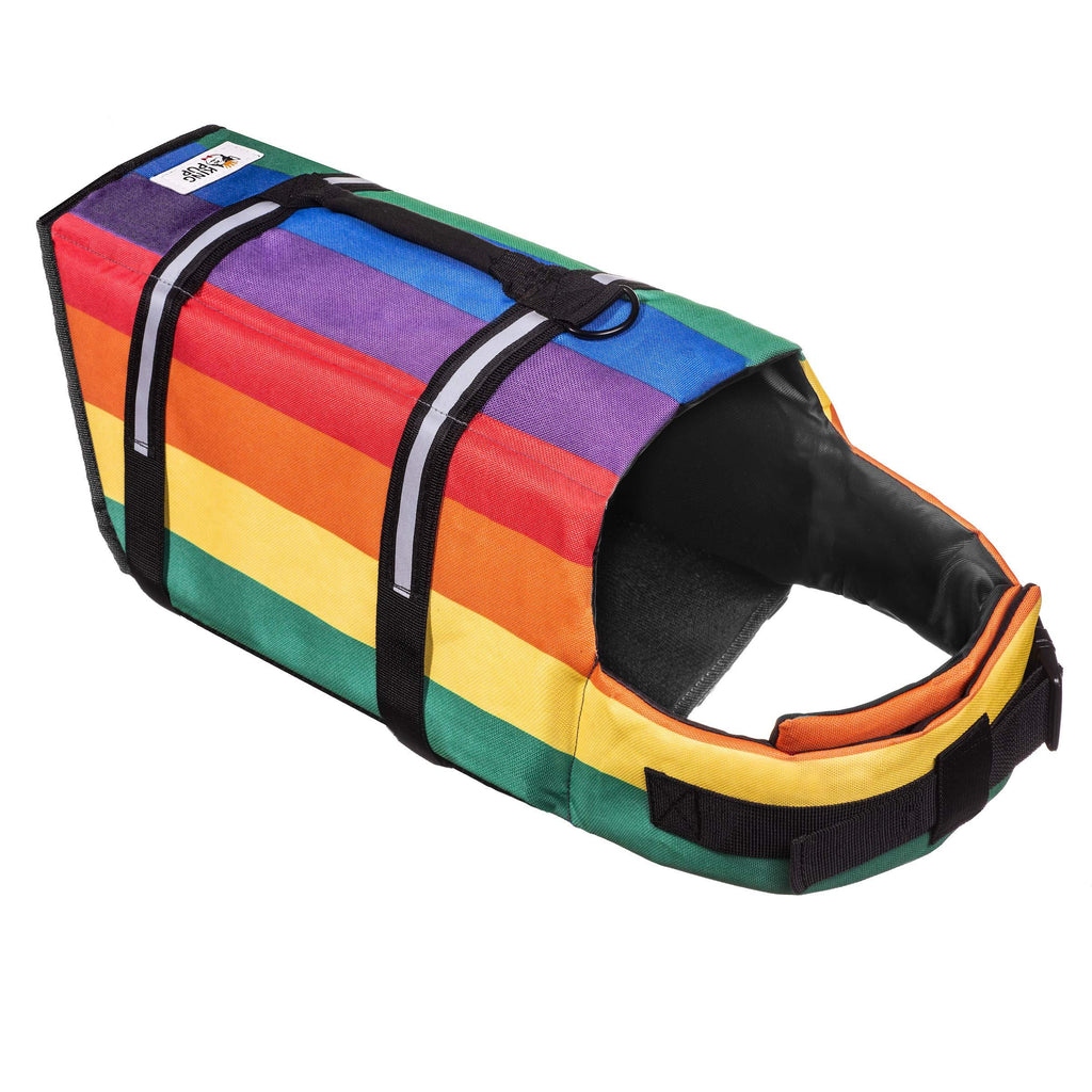 KING Pup Rainbow Dog Life Jacket, Life Vest for Puppies and Dogs Safe and Secure with Extra Padding and Rainbow Design. S - PawsPlanet Australia