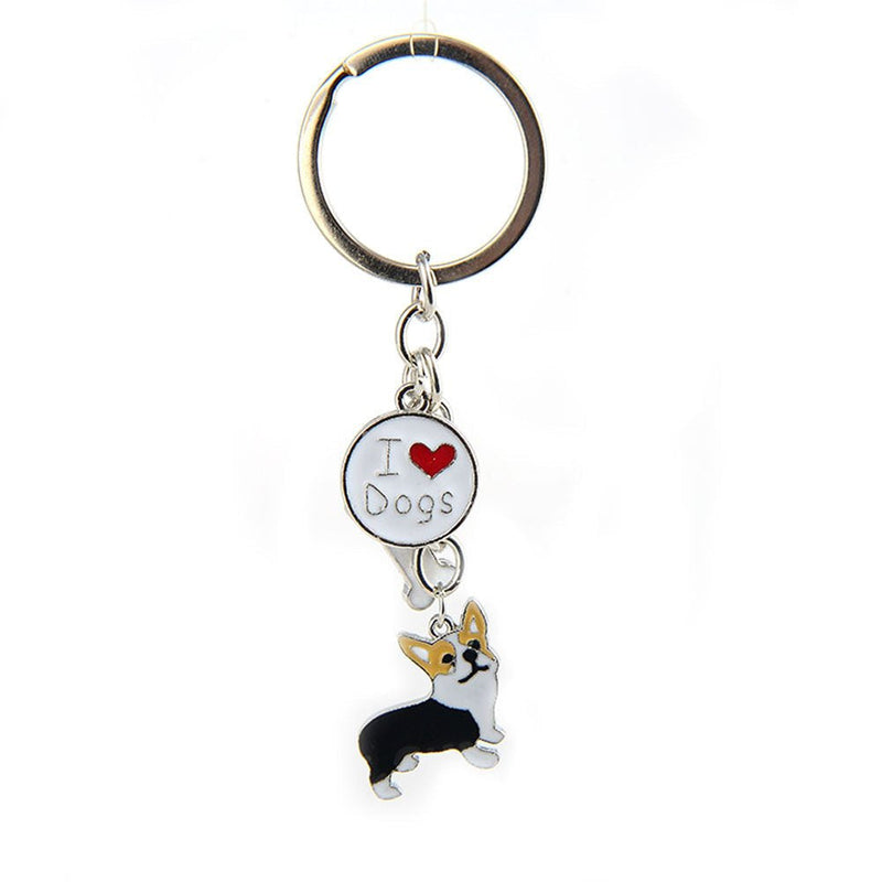 BBEART Dog Keychain Ring, Cool Cute Pet Dog Keyring Bag Charm Mini Metal Key Ring Keyfob Black Corgi - PawsPlanet Australia