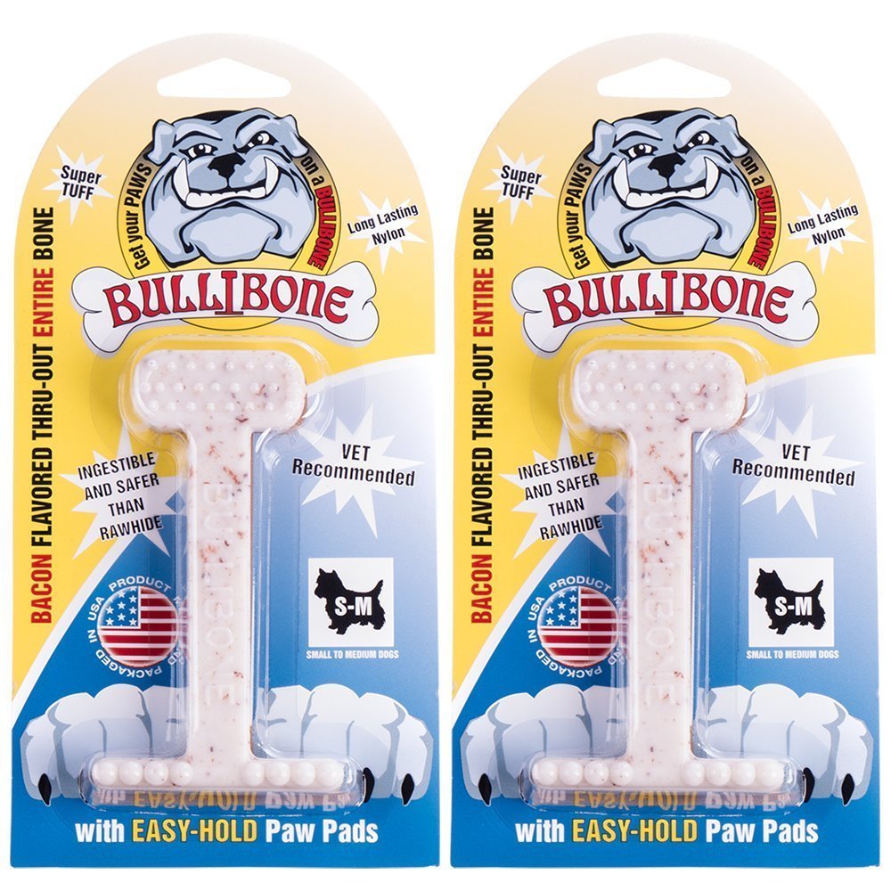 Bullibone Nylon Dog Chew Toy Nylon Bone - Improves Dental Hygiene, Easy to Grip Bottom, and Permeated with Flavor Bacon Small - 2 Pack - PawsPlanet Australia