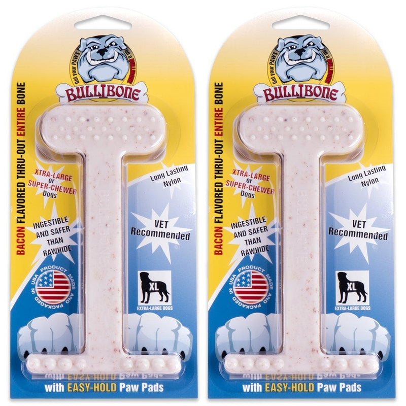 [Australia] - Bullibone Nylon Dog Chew Toy Nylon Bone - Improves Dental Hygiene, Easy to Grip Bottom, and Permeated with Flavor Bacon XL - 2 Pack 