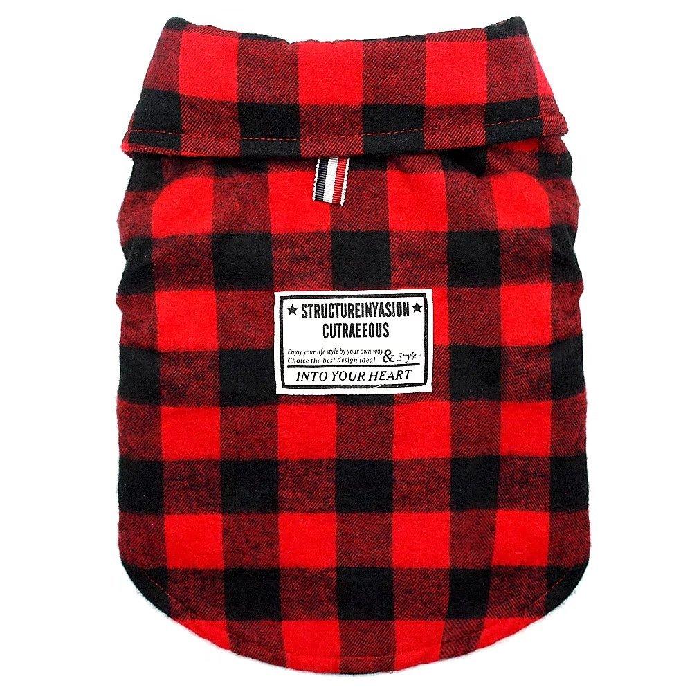 [Australia] - Beirui Windproof British Plaid Dog Sweater Winter Coat - Buffalo Plaid Dog Pajamas Cold Weather Dogs Jacket for Puppy Small Doggie Yorkie Chihuahua Maltese Puppy Black Red S: Chest 13",Back Length 8" 